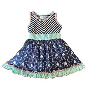 Serendipity Shrimp and Grits Kids Size XS 2T 3T Nautical Ruffle Twirl Dress